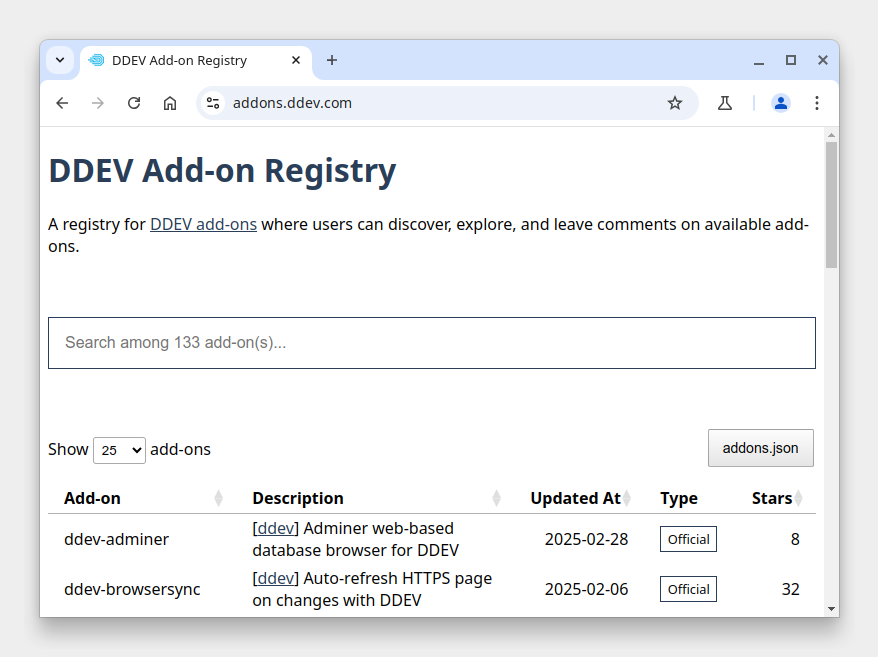 DDEV Add-on Registry website